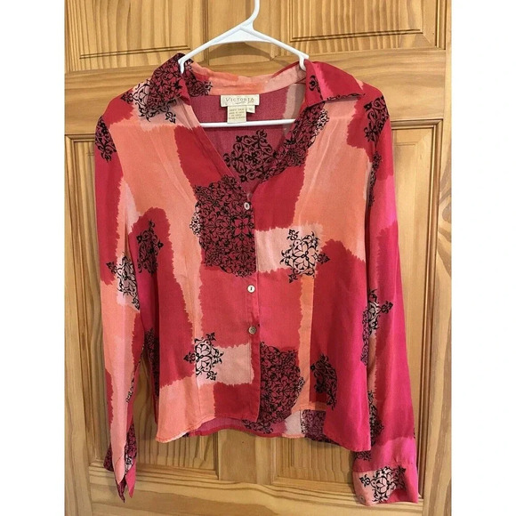 Vintage Victoria's Secret Gold Label 100% Silk Floral Button Up Pink Top Size 12 - Picture 1 of 3